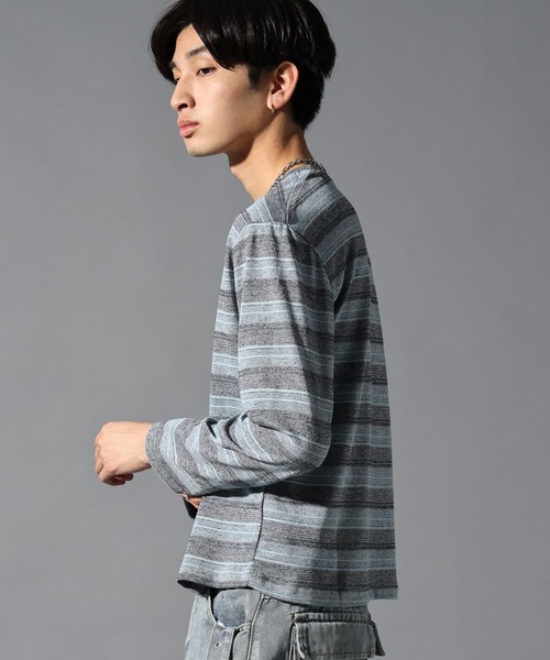 LAND MUSEUM（ランドミュージアム）の「LAND MUSEUM／マルチボーダーロンT（Tシャツ/カットソー・メンズ・ライトブルー/グレー・MEDIUM/LARGE）」の21枚目の写真