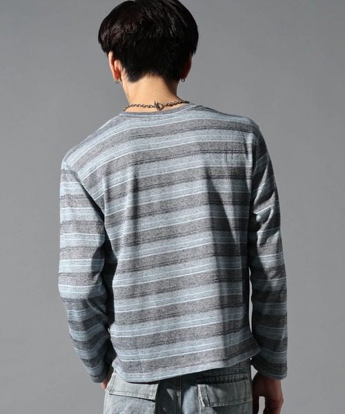 LAND MUSEUM（ランドミュージアム）の「LAND MUSEUM／マルチボーダーロンT（Tシャツ/カットソー・メンズ・ライトブルー/グレー・MEDIUM/LARGE）」の22枚目の写真