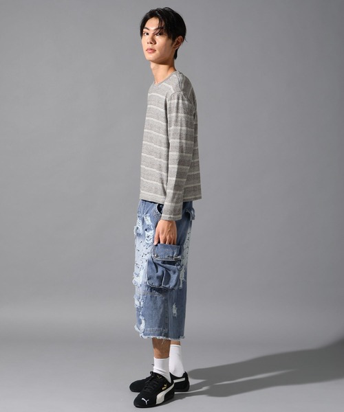 LAND MUSEUM（ランドミュージアム）の「LAND MUSEUM／マルチボーダーロンT（Tシャツ/カットソー・メンズ・ライトブルー/グレー・MEDIUM/LARGE）」の4枚目の写真