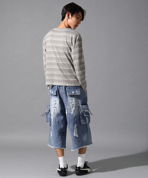 LAND MUSEUM（ランドミュージアム）の「LAND MUSEUM／マルチボーダーロンT（Tシャツ/カットソー・メンズ・ライトブルー/グレー・MEDIUM/LARGE）」の5枚目の写真