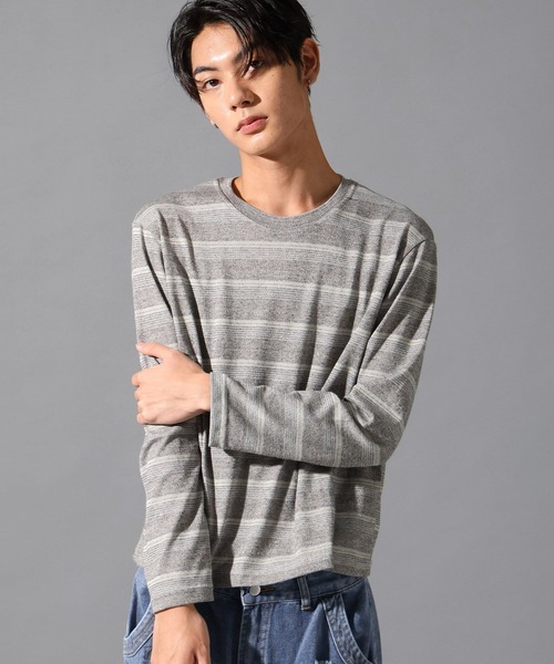 LAND MUSEUM（ランドミュージアム）の「LAND MUSEUM／マルチボーダーロンT（Tシャツ/カットソー・メンズ・ライトブルー/グレー・MEDIUM/LARGE）」の6枚目の写真