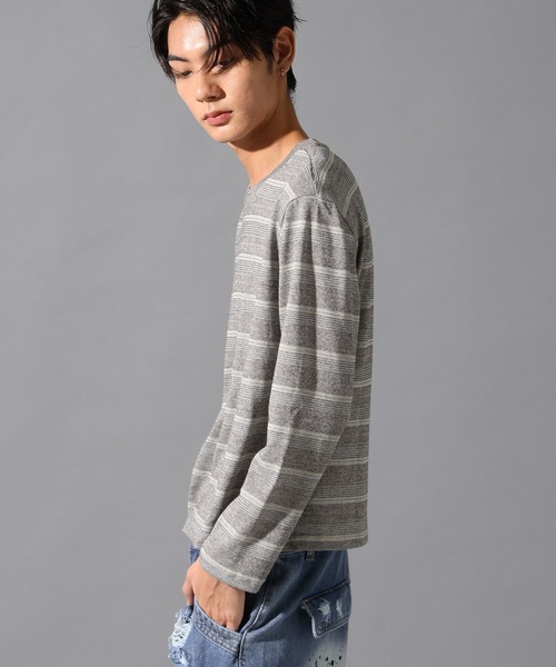 LAND MUSEUM（ランドミュージアム）の「LAND MUSEUM／マルチボーダーロンT（Tシャツ/カットソー・メンズ・ライトブルー/グレー・MEDIUM/LARGE）」の7枚目の写真