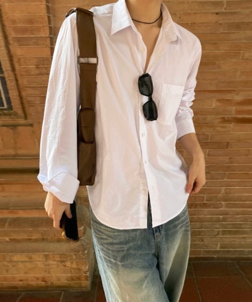 NOWLE(ノウル)の「【NOWLE】コットンブロード リラックスフィット レギュラーカラー カジュアルシャツ(シャツ/ブラウス・メンズ・ライトブルー/ホワイト・LARGE/MEDIUM)」の2枚目の写真
