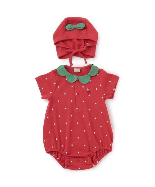 petit main(プティマイン)の「【WEB別注】フルーツなりきりセット(ロンパース・キッズ・レッド/イエロー・70cm/80cm)」の1枚目の写真
