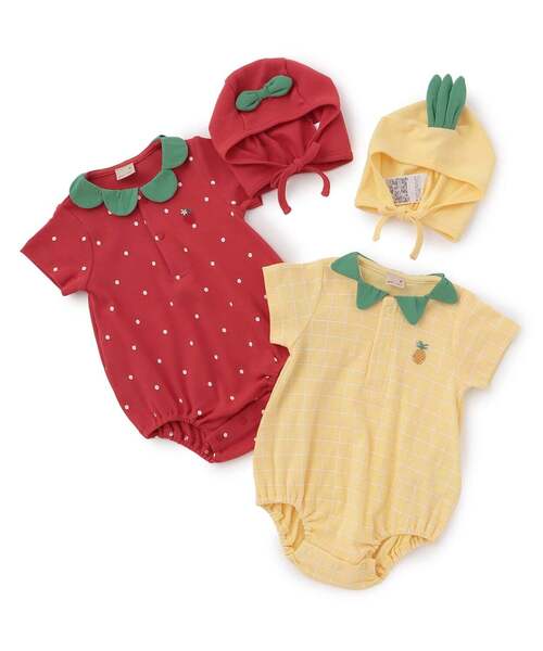 petit main(プティマイン)の「【WEB別注】フルーツなりきりセット(ロンパース・キッズ・レッド/イエロー・70cm/80cm)」の4枚目の写真