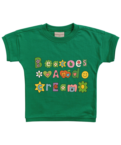 BEACHESAND CREAM KIDS(ビーチスアンドクリームキッズ)の「フラワーロゴ半袖Tシャツエメラルドグリーン(Tシャツ/カットソー・レディース・グリーン・SMALL/MEDIUM/LARGE)」の1枚目の写真