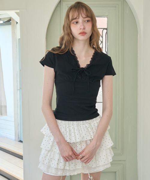 Birthday room(バースデイルーム)の「フロントギャザーコンパクトT/Front Gathered Compact T(Tシャツ/カットソー・レディース・ホワイト/ブラック・FREE)」の14枚目の写真