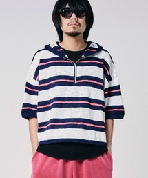 mpa4145-Slab knit border half zip hoodie ハーフジップニットパーカー(efdig-14)