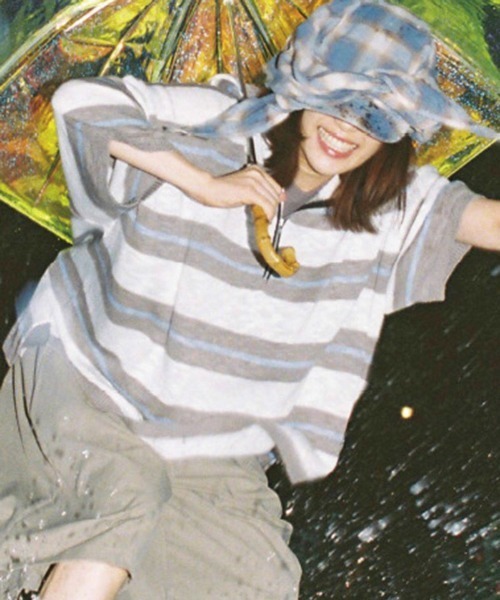 EFFECTEN(エフェクテン)の「mpa4145-Slab knit border half zip hoodie ハーフジップニットパーカー(efdig-14)(パーカー・メンズ・グレー×サックスブルー/ネイビー系・M/L)」の2枚目の写真