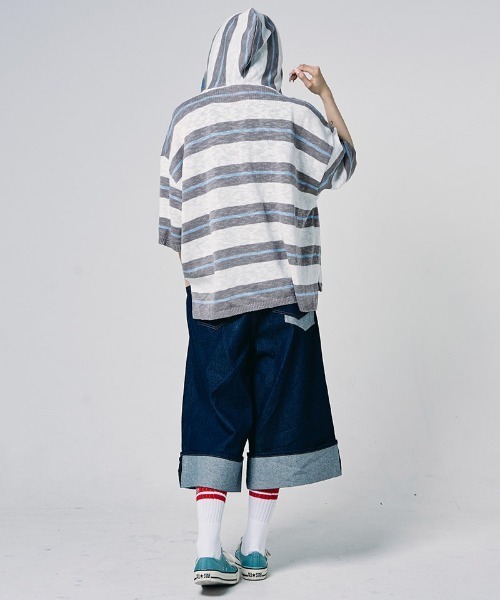 EFFECTEN(エフェクテン)の「mpa4145-Slab knit border half zip hoodie ハーフジップニットパーカー(efdig-14)(パーカー・メンズ・グレー×サックスブルー/ネイビー系・M/L)」の12枚目の写真