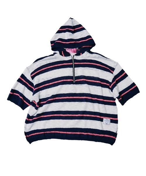 EFFECTEN(エフェクテン)の「mpa4145-Slab knit border half zip hoodie ハーフジップニットパーカー(efdig-14)(パーカー・メンズ・グレー×サックスブルー/ネイビー系・M/L)」の10枚目の写真