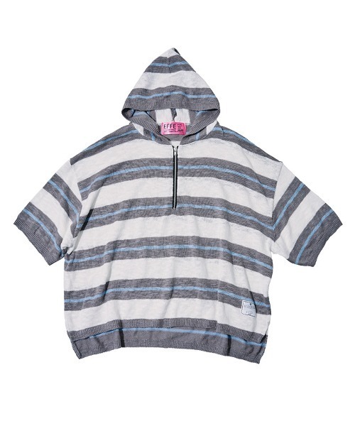 EFFECTEN(エフェクテン)の「mpa4145-Slab knit border half zip hoodie ハーフジップニットパーカー(efdig-14)(パーカー・メンズ・グレー×サックスブルー/ネイビー系・M/L)」の8枚目の写真
