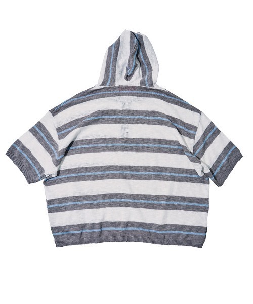 EFFECTEN(エフェクテン)の「mpa4145-Slab knit border half zip hoodie ハーフジップニットパーカー(efdig-14)(パーカー・メンズ・グレー×サックスブルー/ネイビー系・M/L)」の7枚目の写真
