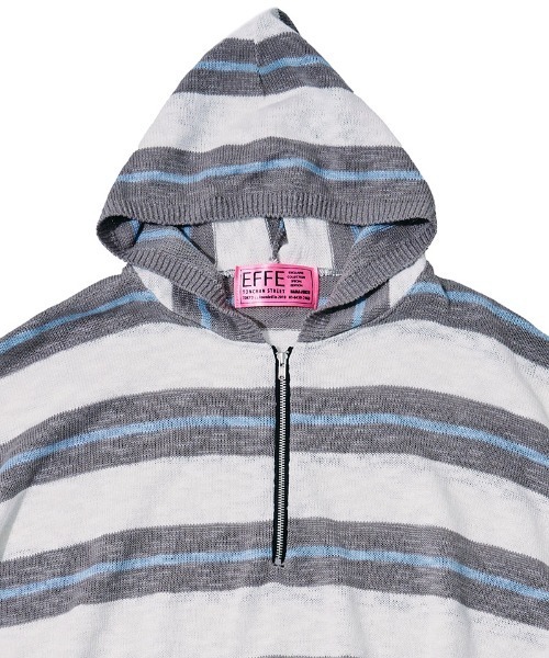 EFFECTEN(エフェクテン)の「mpa4145-Slab knit border half zip hoodie ハーフジップニットパーカー(efdig-14)(パーカー・メンズ・グレー×サックスブルー/ネイビー系・M/L)」の6枚目の写真