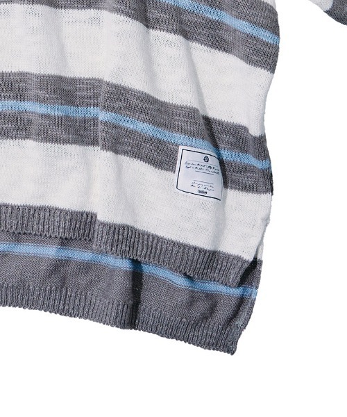 EFFECTEN(エフェクテン)の「mpa4145-Slab knit border half zip hoodie ハーフジップニットパーカー(efdig-14)(パーカー・メンズ・グレー×サックスブルー/ネイビー系・M/L)」の3枚目の写真
