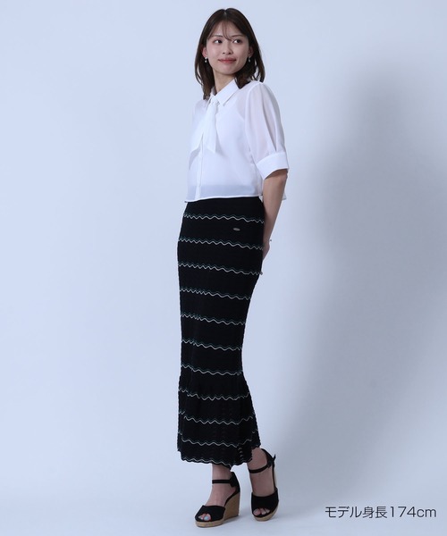 MARY QUANT(マリークワント)の「スカーフ付きクロップド ブラウス(シャツ/ブラウス・レディース・ブルー/ホワイト/ブラック・M)」の7枚目の写真