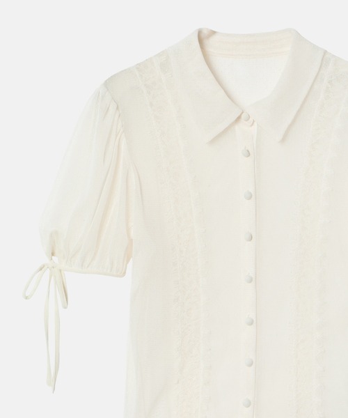 LE CIEL BLEU（ルシェルブルー）の「ドットチュール＆レースブラウス / Dot Tulle & Lace Blouse（シャツ/ブラウス・レディース・ネイビー/ブラック/オフホワイト・38/36）」の9枚目の写真