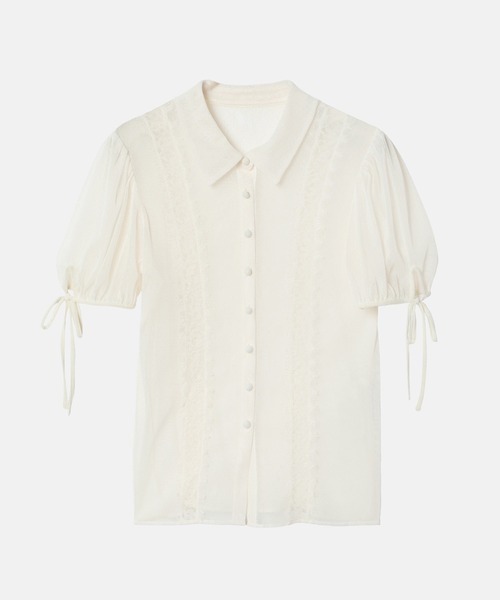 LE CIEL BLEU（ルシェルブルー）の「ドットチュール＆レースブラウス / Dot Tulle & Lace Blouse（シャツ/ブラウス・レディース・ネイビー/ブラック/オフホワイト・38/36）」の10枚目の写真