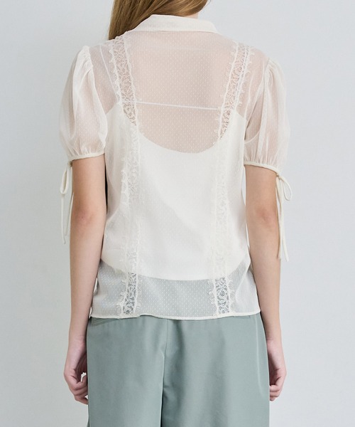 LE CIEL BLEU（ルシェルブルー）の「ドットチュール＆レースブラウス / Dot Tulle & Lace Blouse（シャツ/ブラウス・レディース・ネイビー/ブラック/オフホワイト・38/36）」の14枚目の写真