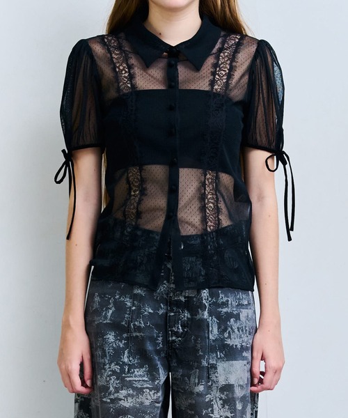 LE CIEL BLEU（ルシェルブルー）の「ドットチュール＆レースブラウス / Dot Tulle & Lace Blouse（シャツ/ブラウス・レディース・ネイビー/ブラック/オフホワイト・38/36）」の20枚目の写真