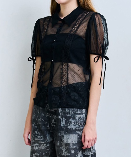 LE CIEL BLEU（ルシェルブルー）の「ドットチュール＆レースブラウス / Dot Tulle & Lace Blouse（シャツ/ブラウス・レディース・ネイビー/ブラック/オフホワイト・38/36）」の22枚目の写真