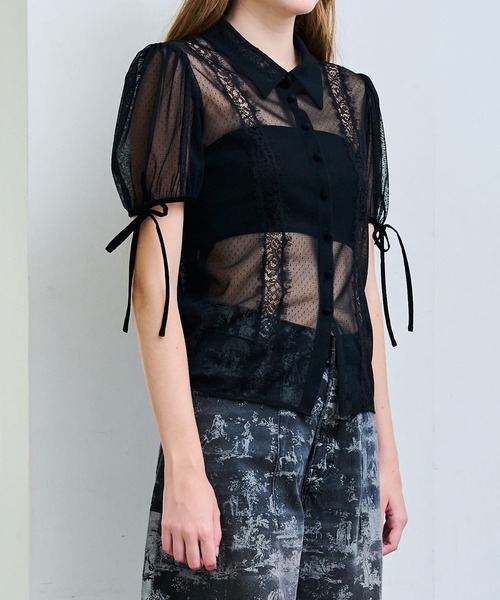 LE CIEL BLEU（ルシェルブルー）の「ドットチュール＆レースブラウス / Dot Tulle & Lace Blouse（シャツ/ブラウス・レディース・ネイビー/ブラック/オフホワイト・38/36）」の21枚目の写真