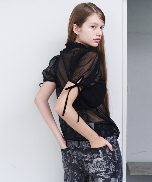 LE CIEL BLEU（ルシェルブルー）の「ドットチュール＆レースブラウス / Dot Tulle & Lace Blouse（シャツ/ブラウス・レディース・ネイビー/ブラック/オフホワイト・38/36）」の16枚目の写真