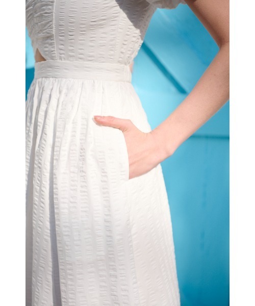 Estella.K(エステラケー)の「Josephine Soccer Dress バブルサッカーVネックドレス(ワンピース・レディース・ラベンダー/ライム/ホワイト/ブラック・FREE)」の17枚目の写真