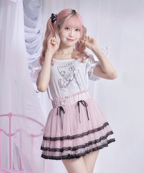 Magia Charm（マギアチャーム）の「「chammy」ラインストーンカットソー（Tシャツ/カットソー・レディース・ホワイト/ブラック・F）」の2枚目の写真