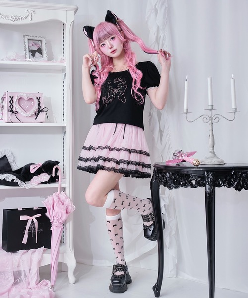 Magia Charm（マギアチャーム）の「「chammy」ラインストーンカットソー（Tシャツ/カットソー・レディース・ホワイト/ブラック・F）」の10枚目の写真