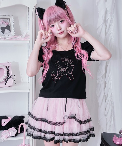 Magia Charm（マギアチャーム）の「「chammy」ラインストーンカットソー（Tシャツ/カットソー・レディース・ホワイト/ブラック・F）」の9枚目の写真