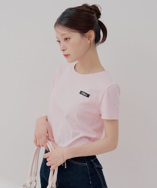Chico(チコ)の「ラインストーンチビT(Tシャツ/カットソー・レディース・ホワイト系その他2/ピンク/ホワイト/ブラック・FREE)」の1枚目の写真