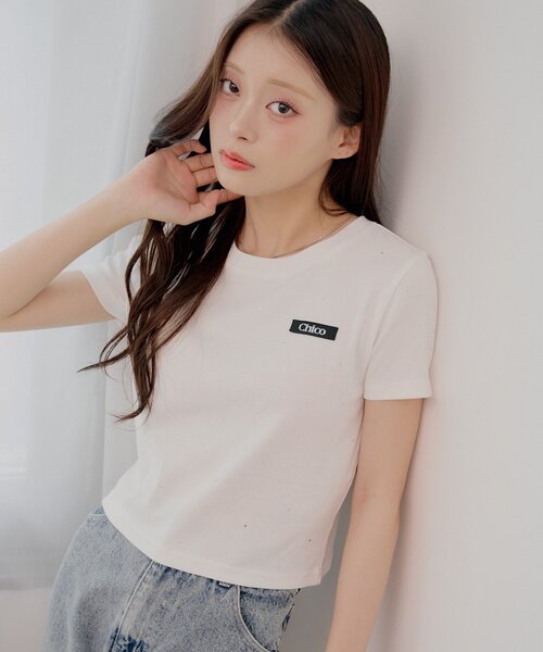 Chico(チコ)の「ラインストーンチビT(Tシャツ/カットソー・レディース・ホワイト系その他2/ピンク/ホワイト/ブラック・FREE)」の5枚目の写真