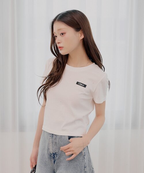 Chico(チコ)の「ラインストーンチビT(Tシャツ/カットソー・レディース・ホワイト系その他2/ピンク/ホワイト/ブラック・FREE)」の8枚目の写真