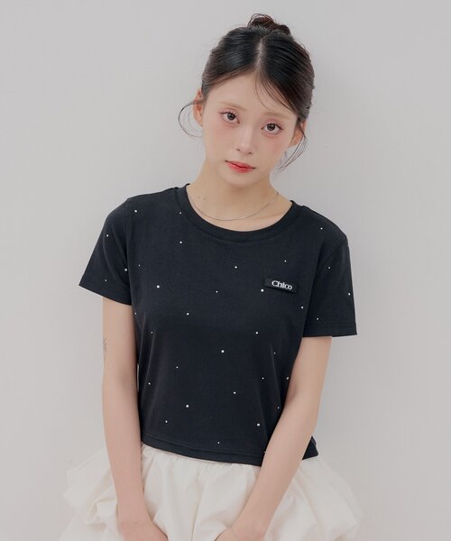 Chico(チコ)の「ラインストーンチビT(Tシャツ/カットソー・レディース・ホワイト系その他2/ピンク/ホワイト/ブラック・FREE)」の10枚目の写真