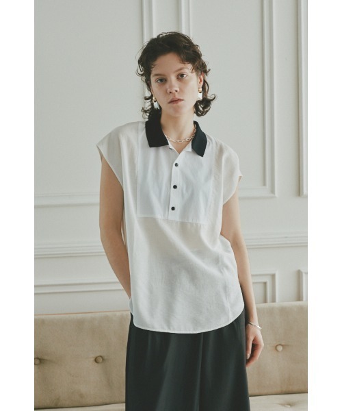 Muel Chic(ミュエルシック)の「Still blouse スティルブラウス(ポロシャツ・レディース・ホワイト/ライトブルー/ブラック・FREE)」の2枚目の写真