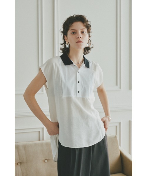 Muel Chic(ミュエルシック)の「Still blouse スティルブラウス(ポロシャツ・レディース・ホワイト/ライトブルー/ブラック・FREE)」の7枚目の写真