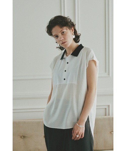 Muel Chic(ミュエルシック)の「Still blouse スティルブラウス(ポロシャツ・レディース・ホワイト/ライトブルー/ブラック・FREE)」の4枚目の写真