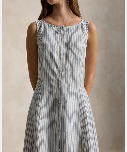POLO RALPH LAUREN(ポロ ラルフ ローレン)の「ストライプド パネルド リネン ドレス(ワンピース・レディース・ブルー・0/00/2/4/6/8)」の5枚目の写真
