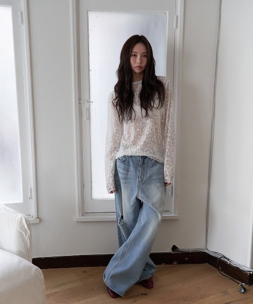 FAVORITO（ファヴォリート）の「フラワーレース日焼け止めトップス（Tシャツ/カットソー・レディース・グリーン/ホワイト/ブラック・F）」の8枚目の写真