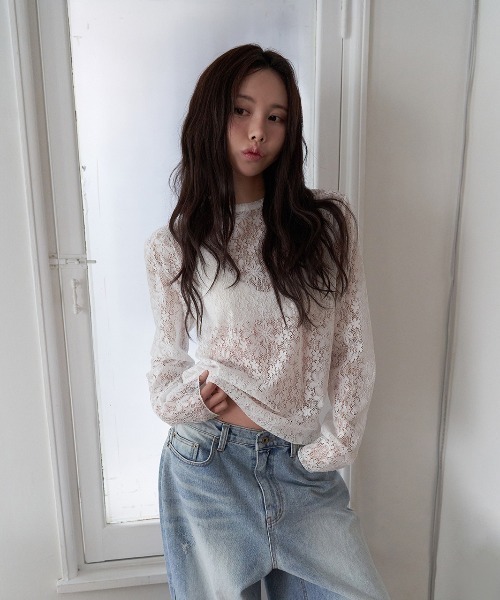 FAVORITO（ファヴォリート）の「フラワーレース日焼け止めトップス（Tシャツ/カットソー・レディース・グリーン/ホワイト/ブラック・F）」の6枚目の写真
