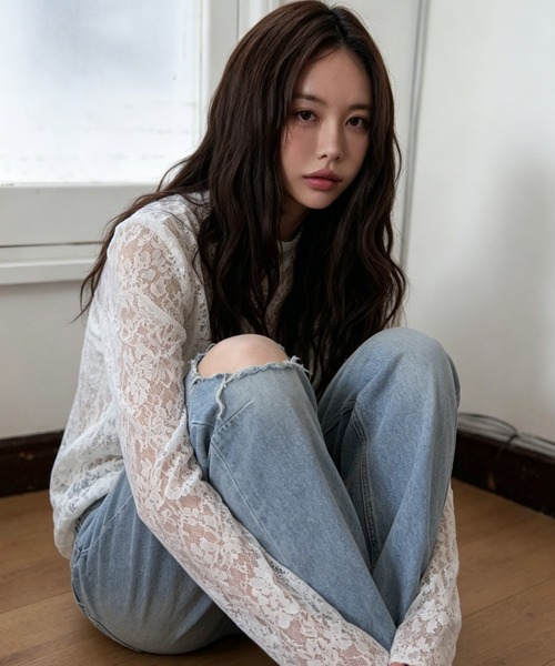 FAVORITO（ファヴォリート）の「フラワーレース日焼け止めトップス（Tシャツ/カットソー・レディース・グリーン/ホワイト/ブラック・F）」の4枚目の写真