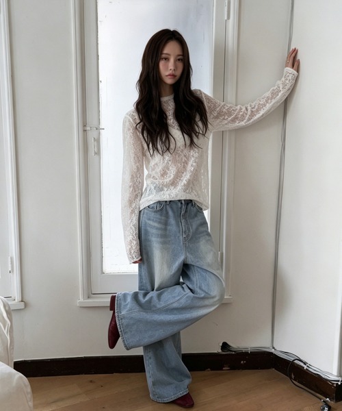FAVORITO（ファヴォリート）の「フラワーレース日焼け止めトップス（Tシャツ/カットソー・レディース・グリーン/ホワイト/ブラック・F）」の7枚目の写真