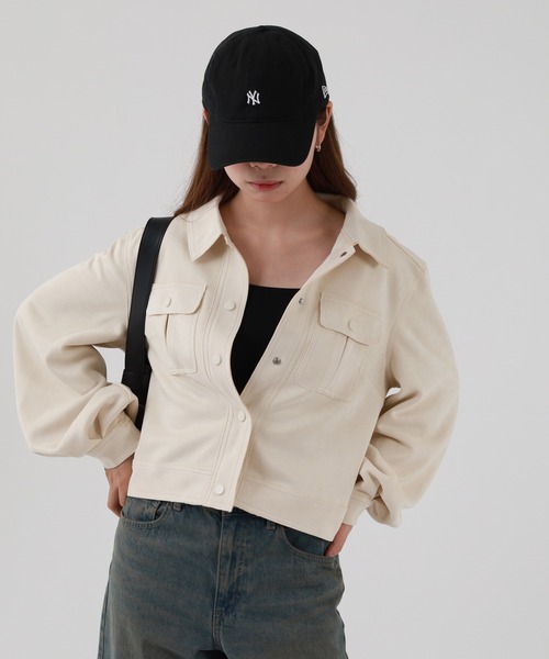 crossi(クロッシー)の「スエードショートボリュームスリーブジャケット(ブルゾン・レディース・パープル/ベージュ・FREE)」の5枚目の写真