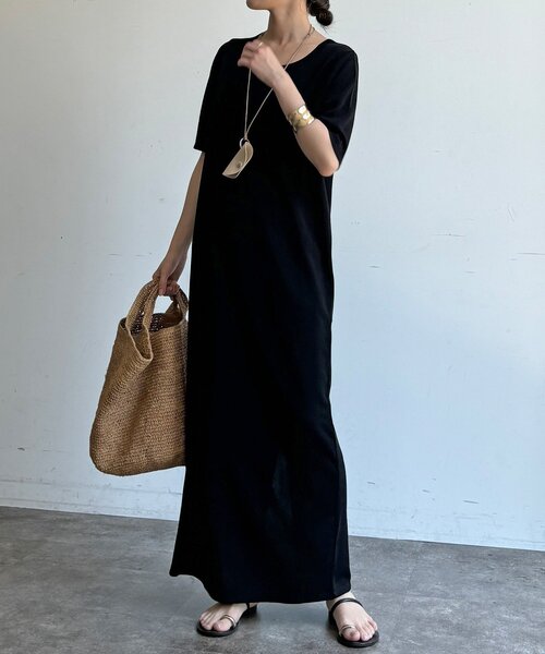 DouDou(ドゥドゥ)の「リブハーフスリーブワンピース(ワンピース・レディース・ブラック/グレイッシュベージュ/カーキ・36/38)」の20枚目の写真