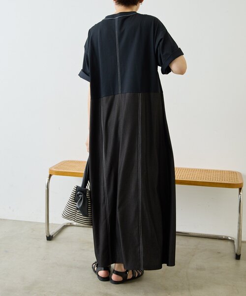 ear PAPILLONNER(イアパピヨネ)の「切替Tシャツワンピース【SUM1 STYLE】(ワンピース・レディース・ブラック/サックスブルー・FREE)」の5枚目の写真
