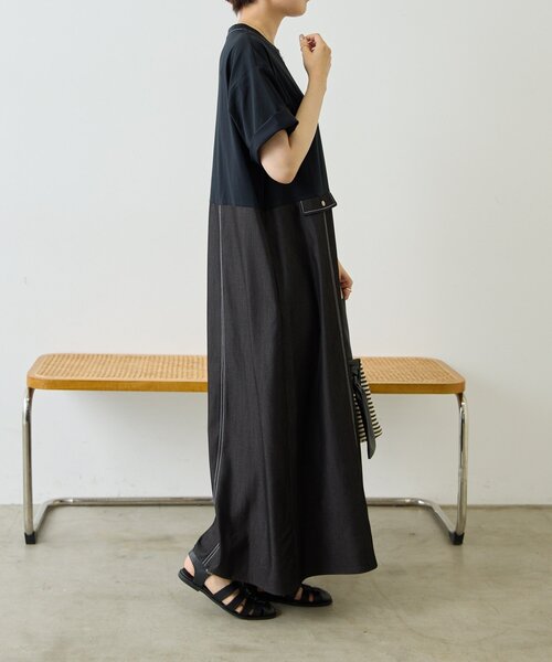ear PAPILLONNER(イアパピヨネ)の「切替Tシャツワンピース【SUM1 STYLE】(ワンピース・レディース・ブラック/サックスブルー・FREE)」の6枚目の写真