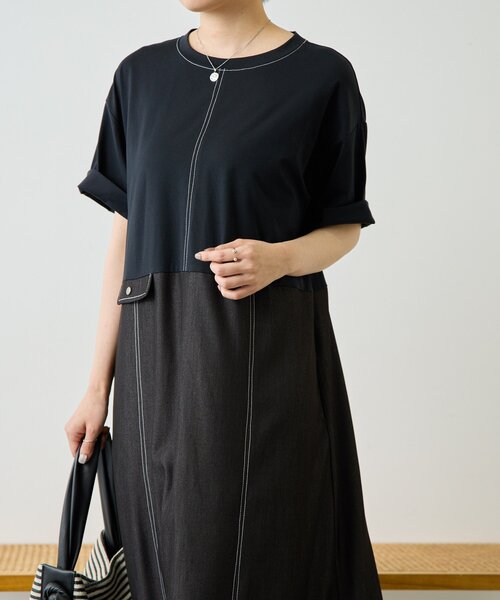 ear PAPILLONNER(イアパピヨネ)の「切替Tシャツワンピース【SUM1 STYLE】(ワンピース・レディース・ブラック/サックスブルー・FREE)」の7枚目の写真