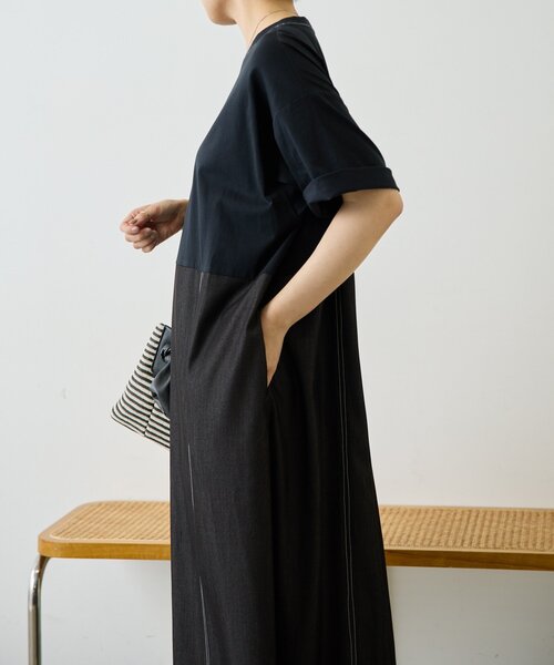 ear PAPILLONNER(イアパピヨネ)の「切替Tシャツワンピース【SUM1 STYLE】(ワンピース・レディース・ブラック/サックスブルー・FREE)」の8枚目の写真