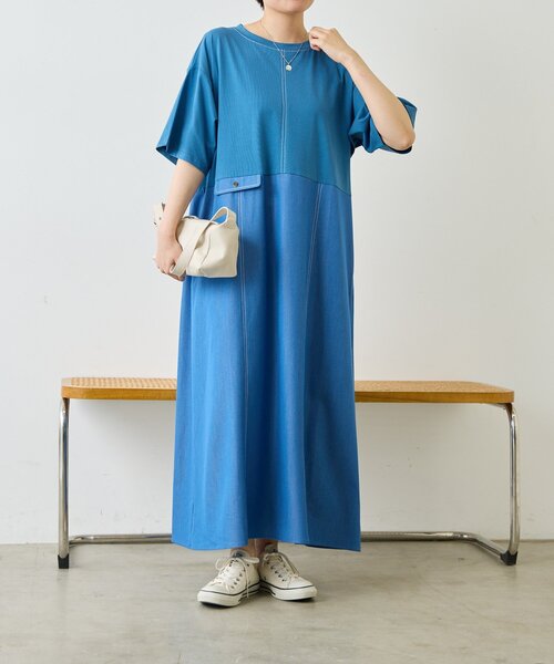ear PAPILLONNER(イアパピヨネ)の「切替Tシャツワンピース【SUM1 STYLE】(ワンピース・レディース・ブラック/サックスブルー・FREE)」の12枚目の写真